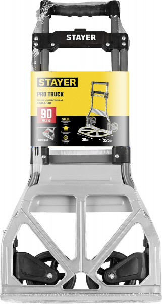 STAYER PROTruck, до 90кг, каркас из стали, платформа из алюминия, платформа 39х28см, колеса d13см, вес 4кг, складная хозяйственная тележка (38755-90)