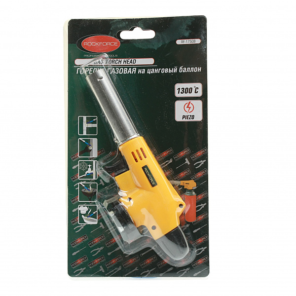 Горелка RF-175GB газовая на цанговый баллон (t-1300гр., L-175мм), в блистере ROCKFORCE /1 Горелка RF-175GB газовая на цанговый баллон (t-1300гр., L-175мм), в блистере ROCKFORCE /1