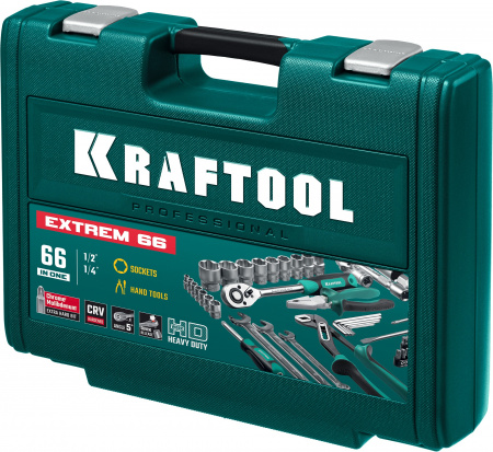 KRAFTOOL EXTREM-66, 66 предм., (1/2″+1/4″), универсальный набор инструмента (27976-H66)