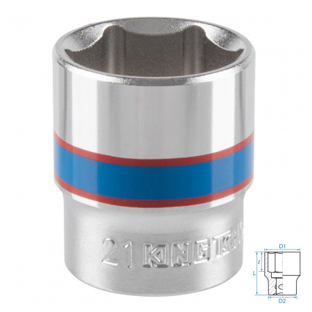 Головка торцевая стандартная шестигранная 3/8", 21 мм KING TONY 333521M