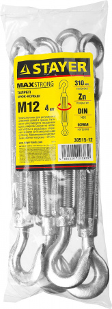STAYER DIN 1480, М12, 4 шт, талреп крюк-кольцо (30515-12)