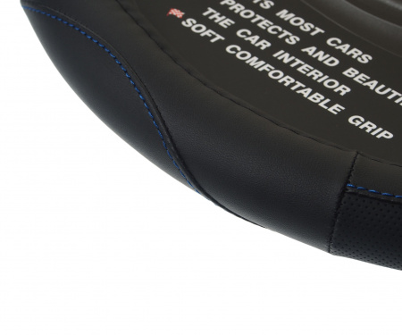 Оплетка руля MIS-2023STW22A (L) чёрная с синей строчкой MISTAR /1/25