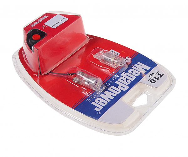 Автолампа T10W (W2,1x9,5d) 3 SMD 2835 WHITE блистер с тестером (2 шт) 6000K 54лм   12V MEGAPOWER /1 /25