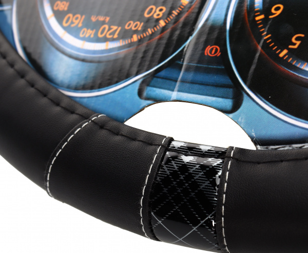 Оплетка руля MIS-SWC862 (M) черная с белой вставкой MISTAR /1/25