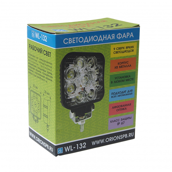 Фара рабочего света W-132S квадратная, дальний свет 9LED 27W (82х82x38мм) 10-30V ВЫМПЕЛ /1/40 Фара рабочего света W-132S квадратная, дальний свет 9LED 27W (82х82x38мм) 10-30V ВЫМПЕЛ /1/40