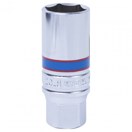 Головка свечная шестигранная 3/8", 21 мм, L = 65 мм, резиновый фиксатор KING TONY 363521