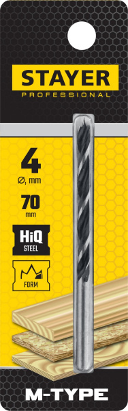 STAYER M-type, 4.0 x 70/40 мм, М-образная заточка, спиральное сверло по дереву (2942-070-04)