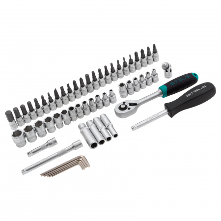 Набор инструментов, 1/4", CrV, пластиковый кейс 57 предметов Stels Набор инструментов, 1/4", CrV, пластиковый кейс 57 предметов Stels