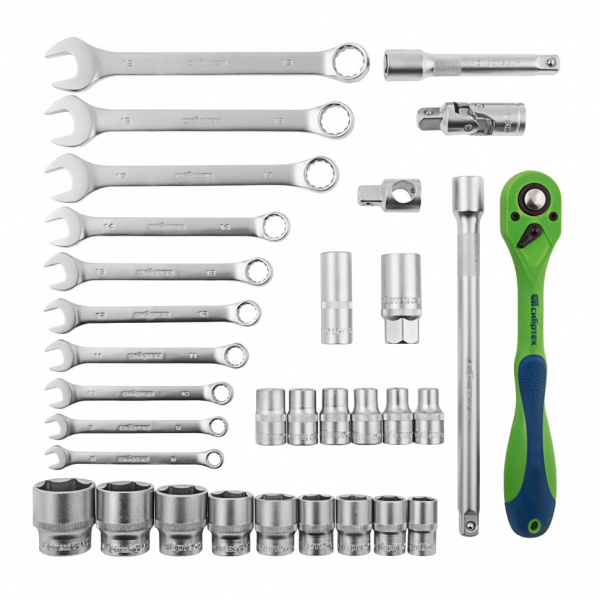 Набор инструментов 32 предмета, CrV, 1/2" Сибртех Набор инструментов 32 предмета, CrV, 1/2" Сибртех