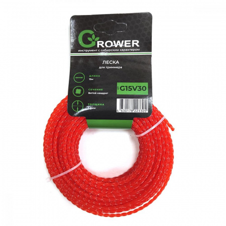 Леска для триммера GROWER (диаметр 3,0мм / ВИТОЙ КВАДРАТ / длина 15м) (180)