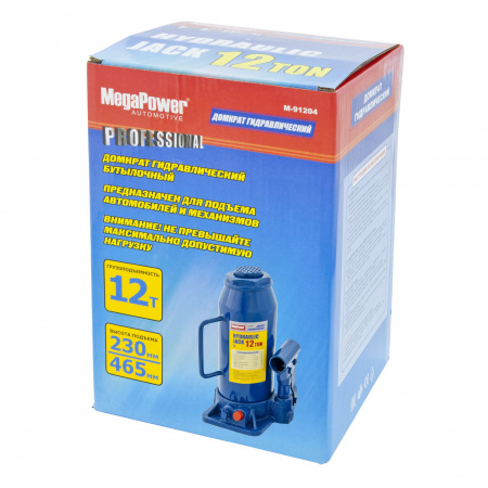 Домкрат гидравлический M-91204 бутылочный 12т (выс.подъема 230-465мм) с клапаном MEGAPOWER /1/3