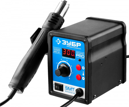 ЗУБР ПСТ-650, 650 Вт, 100 - 500°C,120 л/мин, 3 насадки, керамический нагреватель, цифровая термовоздушная паяльная станция, Профессионал (55350)