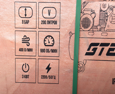 GTE Компрессор пневматический 220В 3.0кВт 8атм. 400л/мин. ресивер-200л поршневой ременной GTE