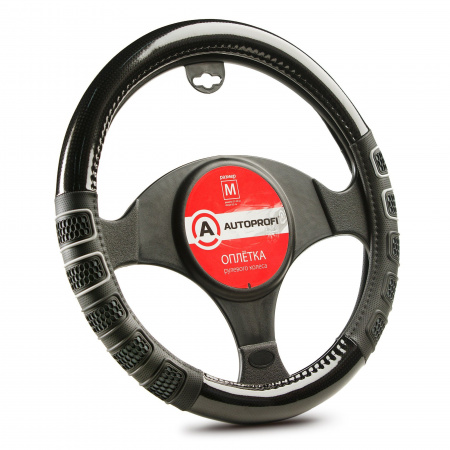 Оплетка руля AP-2051 BLACK/GREY (M) экокожа, две 3D вставки, AUTOPROFI 1/20