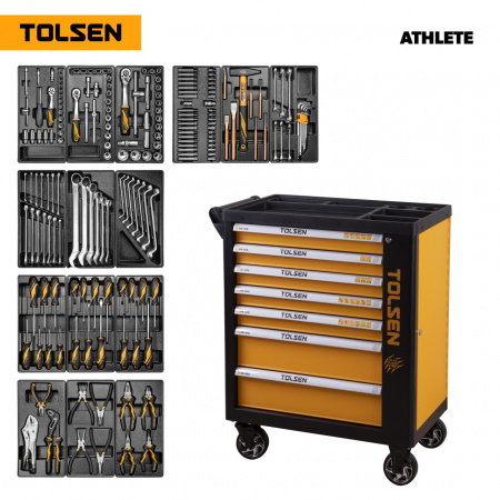 Набор инструментов 189 предметов, "ATHLETE", в черной тележке TOLSEN TT85412 Набор инструментов 189 предметов, "ATHLETE", в черной тележке TOLSEN TT85412