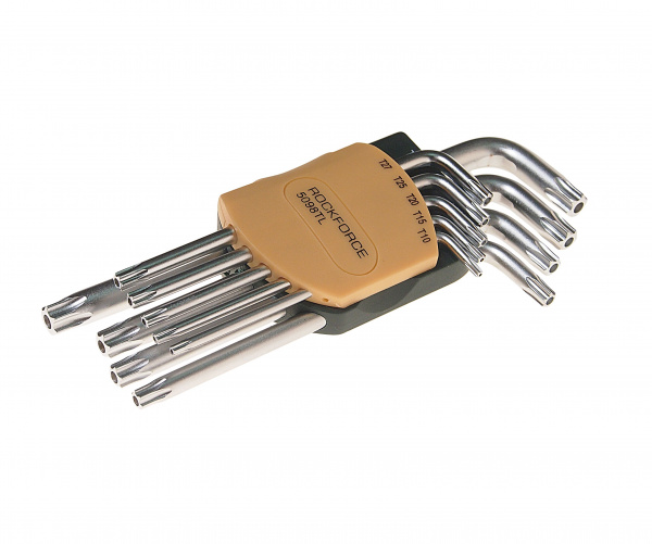Набор ключей TORX RF-5098TL: длинных  Т10Н-Т50Н- с отверстием 9пр. на пласт. держат. ROCKFORCE /1/10/50 Набор ключей TORX RF-5098TL: длинных  Т10Н-Т50Н- с отверстием 9пр. на пласт. держат. ROCKFORCE /1/10/50