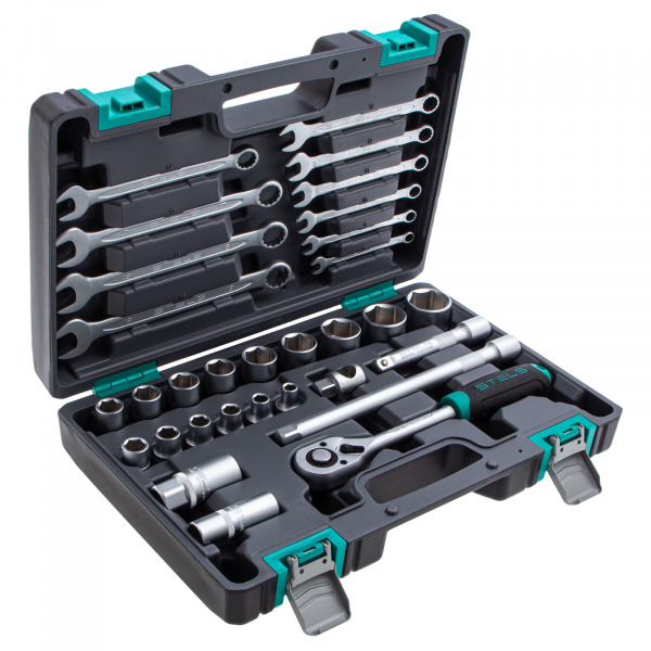 Набор инструментов, 1/2", CrV, пластиковый кейс 31 предмет Stels Набор инструментов, 1/2", CrV, пластиковый кейс 31 предмет Stels