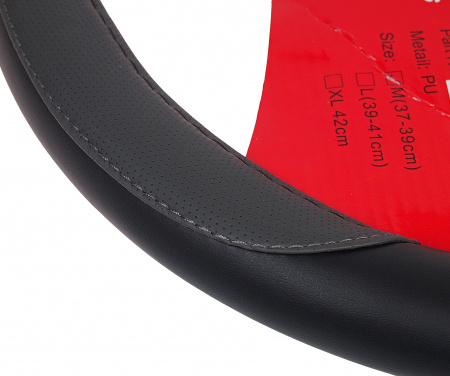 Оплетка руля MIS-LT06A (M) BLACK/GREY кожа MISTAR /1/25