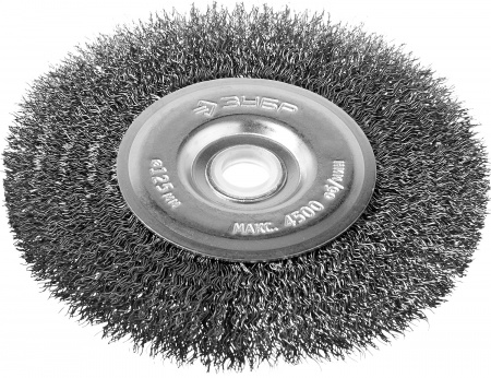 ЗУБР 125 х 12.7 мм, витая, стальная проволока 0.3 мм, дисковая щетка-крацовка для точильно-шлифовального станка, Профессионал (35185-125)