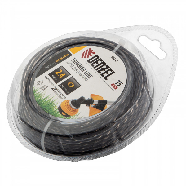 Леска для триммера двухкомпонентная эллипс 2,4мм х 15м, блистер EXTRA CORD,  Denzel