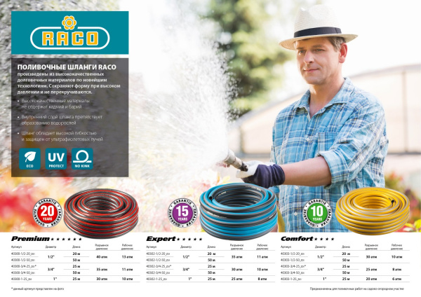 RACO EXPERT, 1/2″, 20 м, 35 атм, четырёхслойный, армированный, поливочный шланг (40302-1/2-20)