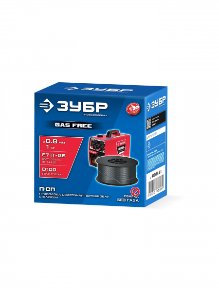ЗУБР П-СП, d 0.8 мм, 1 кг, порошковая сварочная проволока (с флюсом), тип E71T-GS, Профессионал (40080-0.8-1)