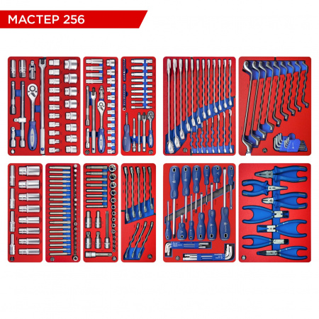Набор инструментов 256 предметов, "МАСТЕР 256", для тележки, 11 ложементов МАСТАК 5-00256 Набор инструментов 256 предметов, "МАСТЕР 256", для тележки, 11 ложементов МАСТАК 5-00256