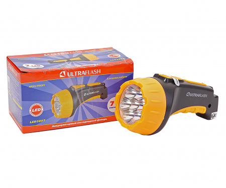 Фонарь C-3807 7 LED BLACK/YELLOW 15см с аккумулятором, 2 режима 220V ULTRAFLASH /1/5/60