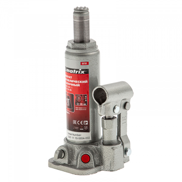 Домкрат гидравлический бутылочный, 2 т, высота подъема 181-345 мм, в пластиковый кейсе Matrix