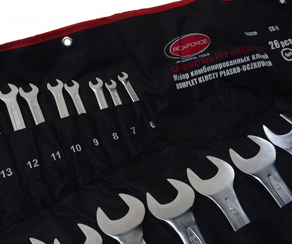 Набор ключей комбинированных RF-5261H: 25пр. 6гр.(6-28,30,32мм), на полотне ROCKFORCE /1 Набор ключей комбинированных RF-5261H: 25пр. 6гр.(6-28,30,32мм), на полотне ROCKFORCE /1