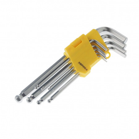 Набор ключей шестигранных ER-15109LB:Г-образных удлиненных с шаром 1.5-10мм 9пр. ЭВРИКА /1/12/60