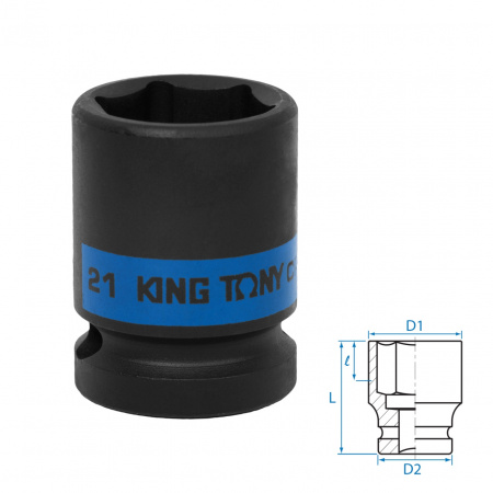 Головка торцевая ударная шестигранная 1/2", 21 мм KING TONY 453521M Головка торцевая ударная шестигранная 1/2", 21 мм KING TONY 453521M