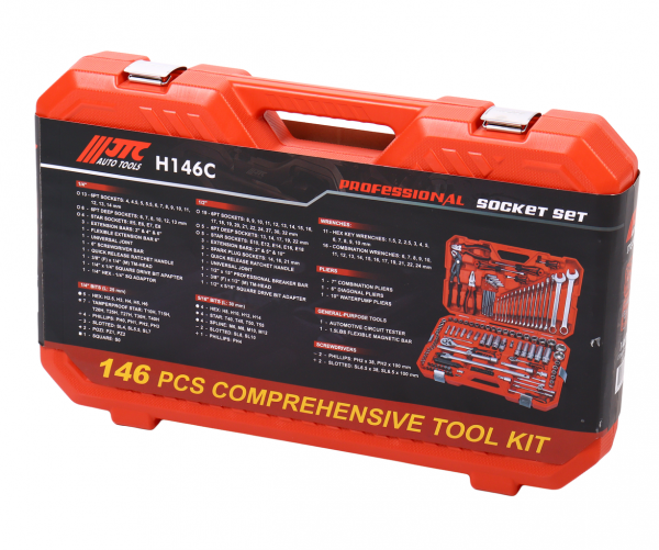 JTC Набор инструментов 146 предметов слесарно-монтажный 1/2",1/4" 6-ти гран.в кейсе JTC