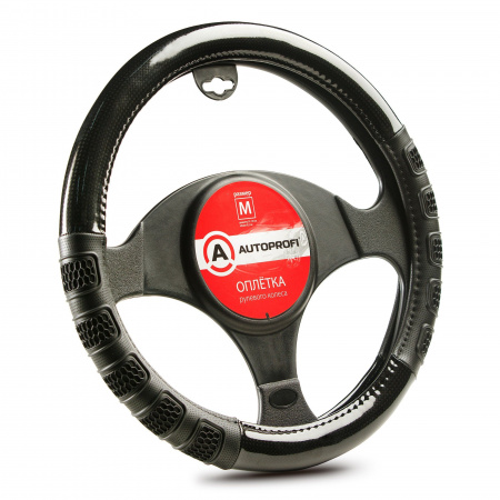 Оплетка руля AP-2051 BLACK (M) экокожа, две 3D вставки, AUTOPROFI 1/20
