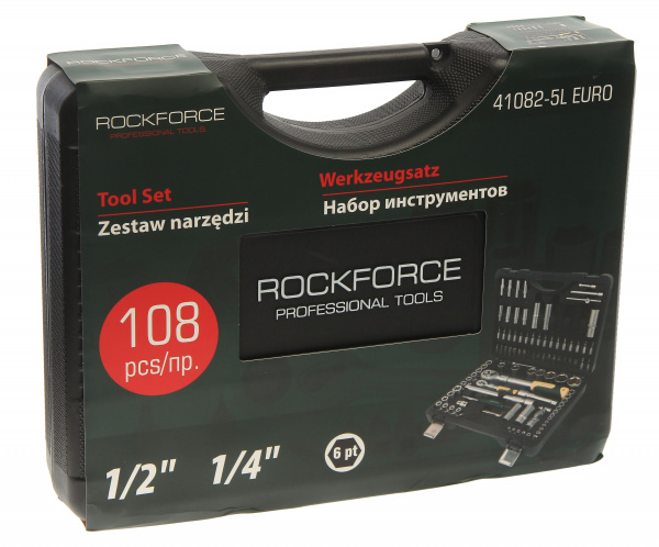 Набор торцевых головок и вставок RF-41082-5LEURO: 1/2" & 1/4"DR 6-гранных с телескопическими трещотками 108пр. ROCKFORCE /1/2 Набор торцевых головок и вставок RF-41082-5LEURO: 1/2" & 1/4"DR 6-гранных с телескопическими трещотками 108пр. ROCKFORCE /1/2