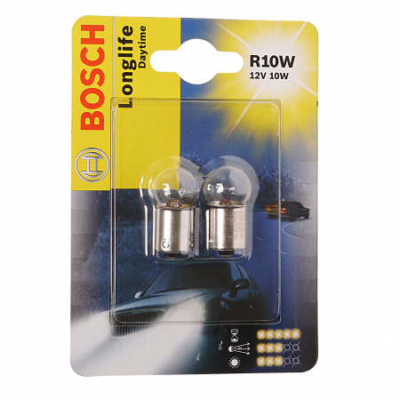 Автолампа R10W (BA15s) (блистер, 2шт) LONGLIFE DAYTIME 12V BOSCH /1