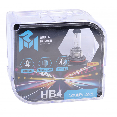 Автолампа HB4/9006 (55) P22d STANDART (бокс, 2шт) 12V MEGAPOWER /1/10