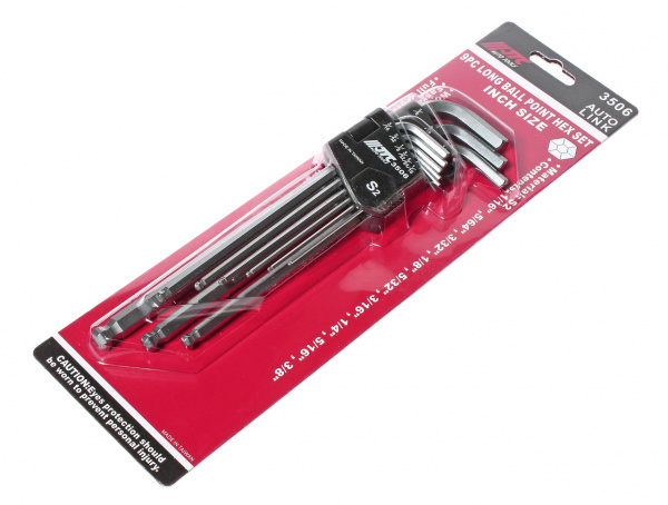 JTC Набор ключей шестигранных 1/16-3/8" удлиненных с шаром 9 предметов JTC JTC Набор ключей шестигранных 1/16-3/8" удлиненных с шаром 9 предметов JTC