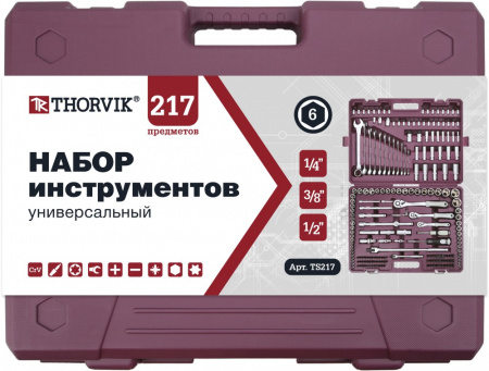 TS217 Набор инструмента универсальный 1/4", 3/8", 1/2"DR, 217 предметов TS217 Набор инструмента универсальный 1/4", 3/8", 1/2"DR, 217 предметов