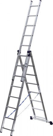 СИБИН 8 ступеней, со стабилизатором, алюминиевая, трехсекционная лестница (38833-08)