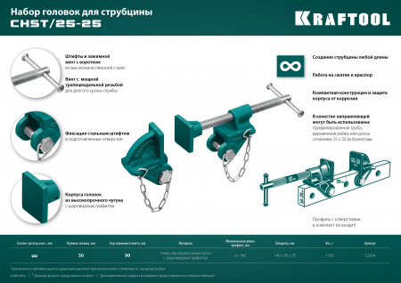 KRAFTOOL CHST/25-25, на профиль 25 х 50 мм, набор головок для струбцины (32304)
