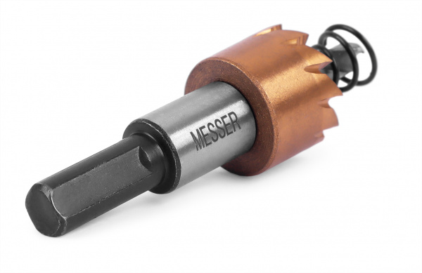 HSS-TiN коронка MESSER  18мм с центр. сверлом и толкающей пружиной для  лист. материала  до 2 мм ц/х