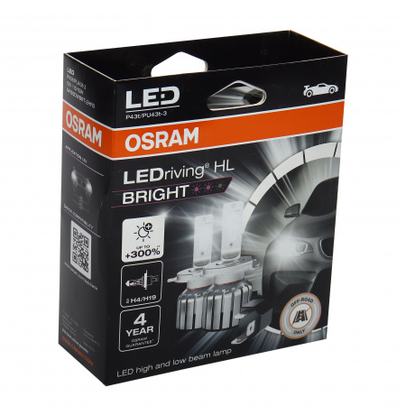 Автолампа H4/H19 (P43t/PU43t-3)+300% LED WHITE LEDriving HL BRT 6000K (2шт) 12V OSRAM /1