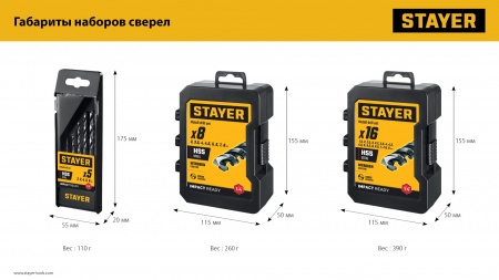 STAYER НЕХ-1/4″, 5 шт, набор сверл по металлу для винтовёртов и шуруповертов IMPACT READY (29603-H5)