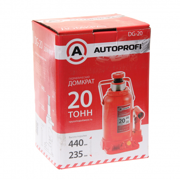 Домкрат гидравлический DG-20 бутылочный 20т (высота подъёма 235 - 440 мм) AUTOPROFI 1/2