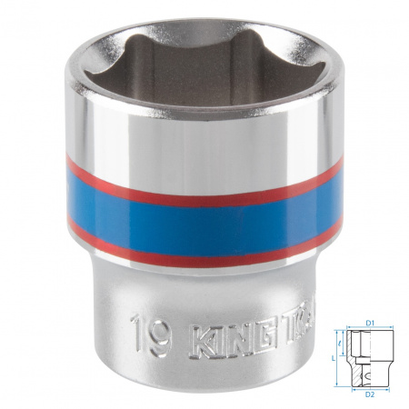 Головка торцевая стандартная шестигранная 3/8", 19 мм KING TONY 333519M