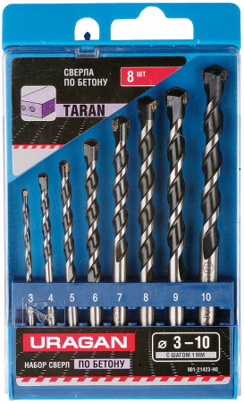 URAGAN TARAN 8 шт: d 3-4-5-6-7-8-9-10 мм набор сверл по бетону