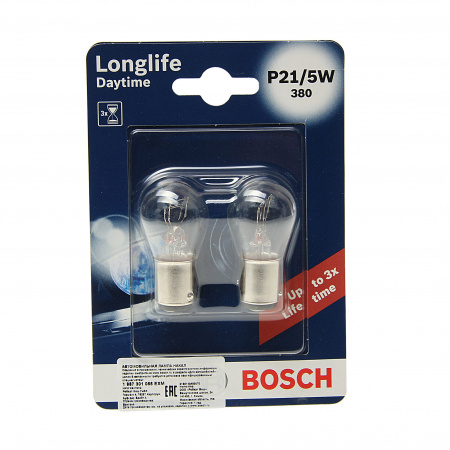 Автолампа P21/5W (BAY15d) (блистер, 2шт) LONGLIFE DAYTIME 12V BOSCH /1