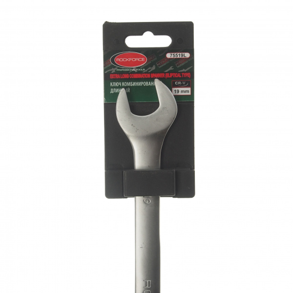 Ключ комбинированный 19мм RF-75519L удлиненный на пластиковом держателе ROCKFORCE /1