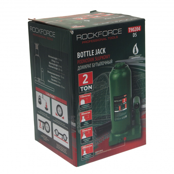 Домкрат гидравлический RF-T90204(DS) бутылочный с клапаном 2т (выс.подъема 150-280мм) ROCKFORCE /1/10